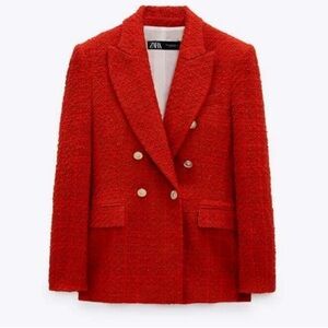 Zara Women's Bold Red Double-Breasted Blazer